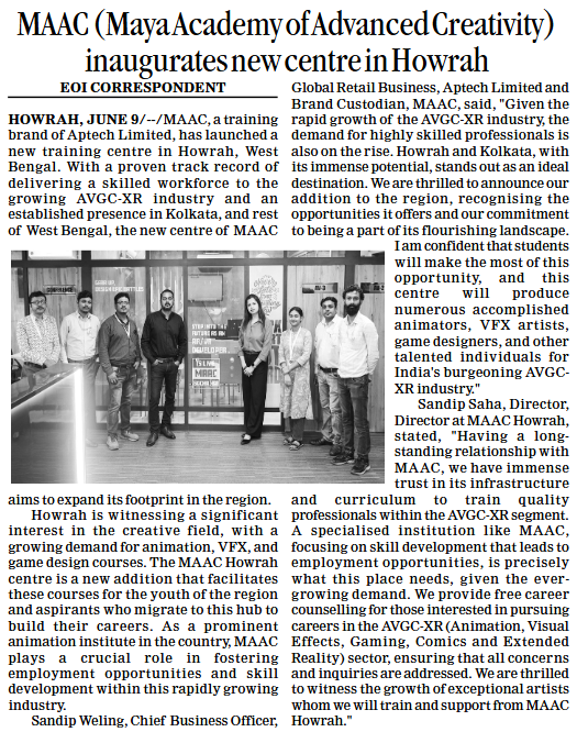 MAAC Howrah Inauguration Featured in The Echo of India – Page 10